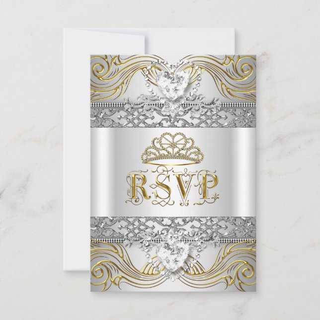 OSA Reply Response Silver White Guld Quinceanera Kort (Framsida)