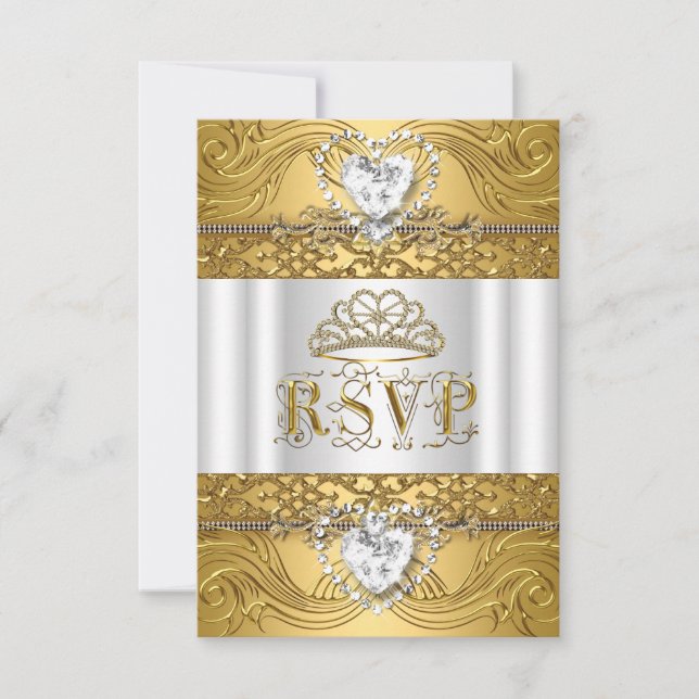 OSA Reply Response White Guld Quinceanera Kort (Framsida)