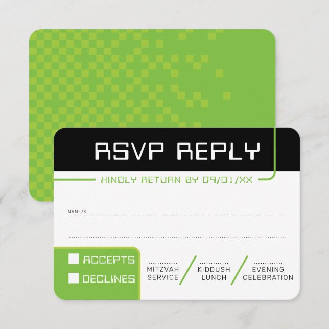 OSA REPLY SVAR 2 modern svart grönt för spelare Inbjudningar (Fram/baksida)
