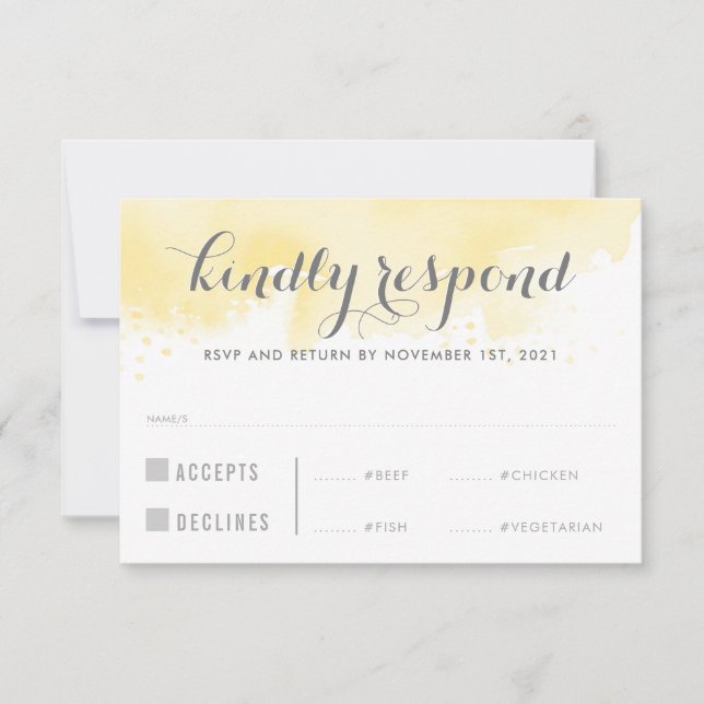 OSA REPLY SVARA gult vattenfärg måltider Kort (Framsida)