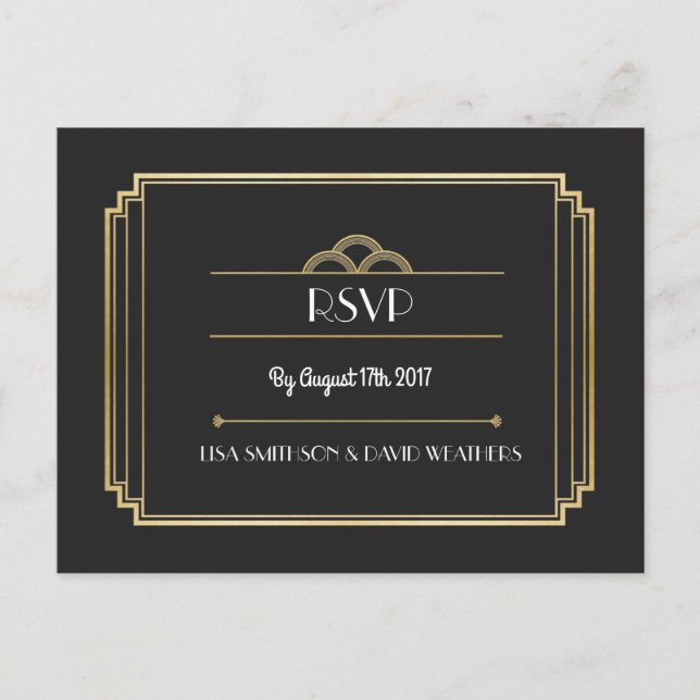 OSA Response Bröllop vycard Art Deco Guld Inbjudan Vykort (Framsida)