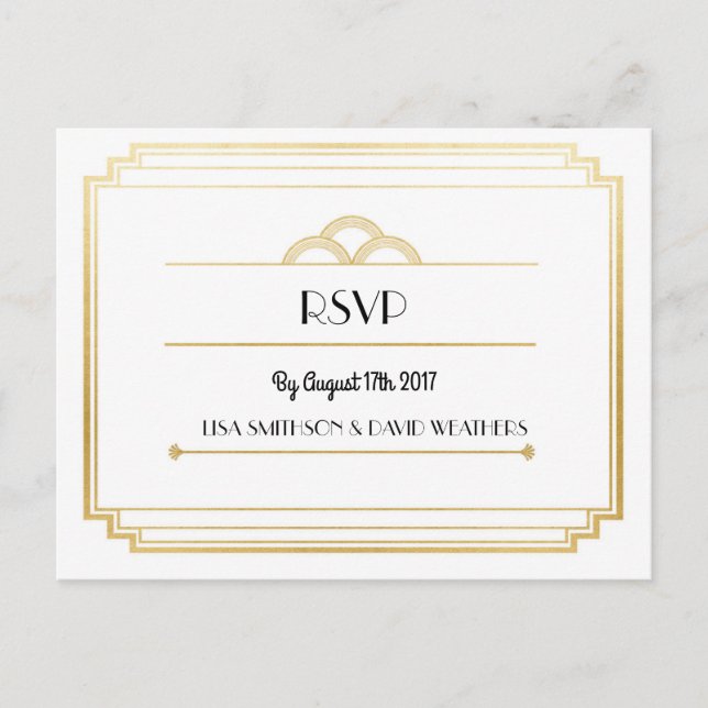 OSA Response Bröllop vycard Art Deco Guld Inbjudan Vykort (Framsida)