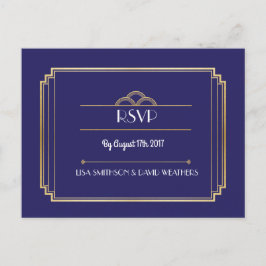 OSA Response Bröllop vycard Art Deco Navy Guld Inbjudan Vykort