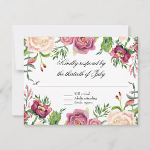 OSA Response Watercolor Navy Rosa Blommigt Burgund Kort
