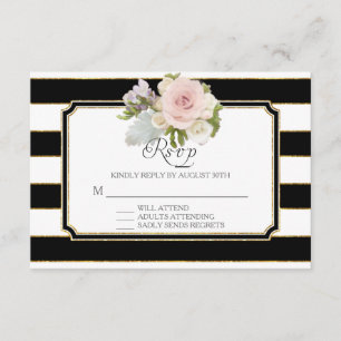 OSA Ro Blommigt Modern Elegant Black White Rand Kort