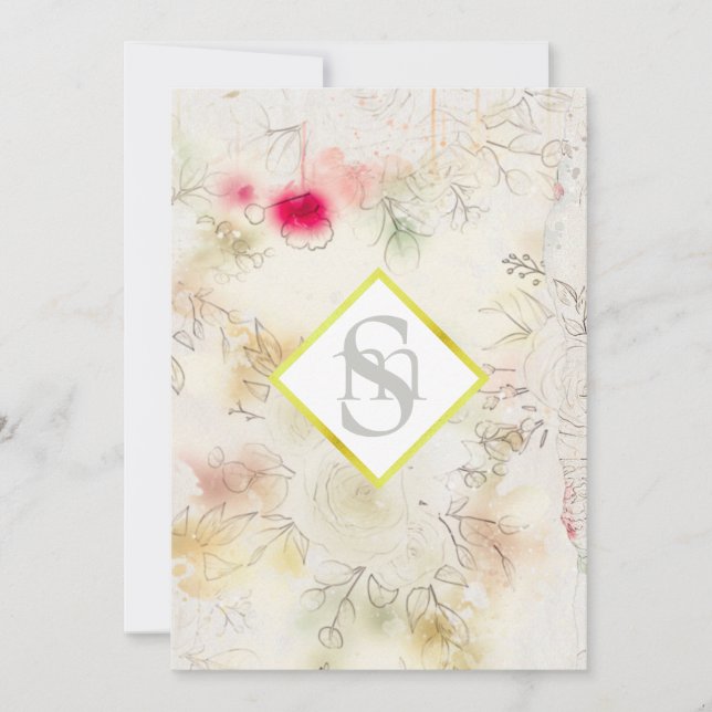 *~ OSA Romantic Vintage AR26 QR Blommigt Bröllop Inbjudningar (Framsida)