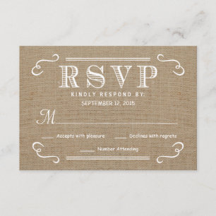 OSA Rustic Burlap Tan and White Bröllop Reply Kort
