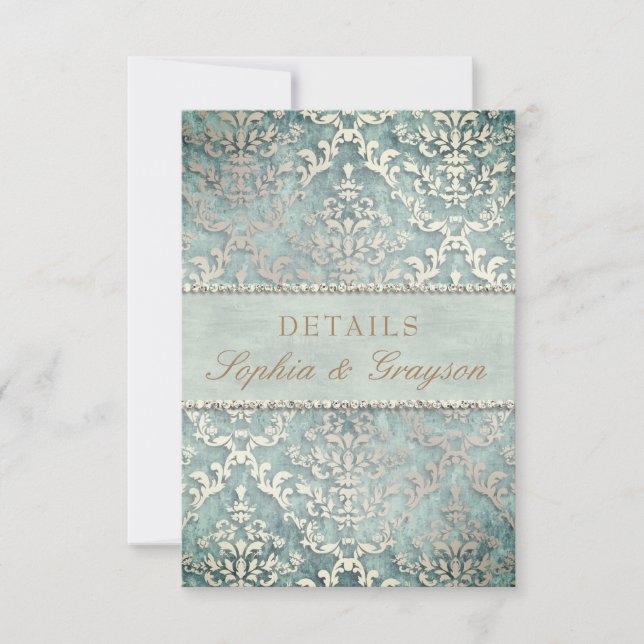 OSA Sage Grönt Glimmer Damask-bröllop-hölje Inbjudningar (Framsida)