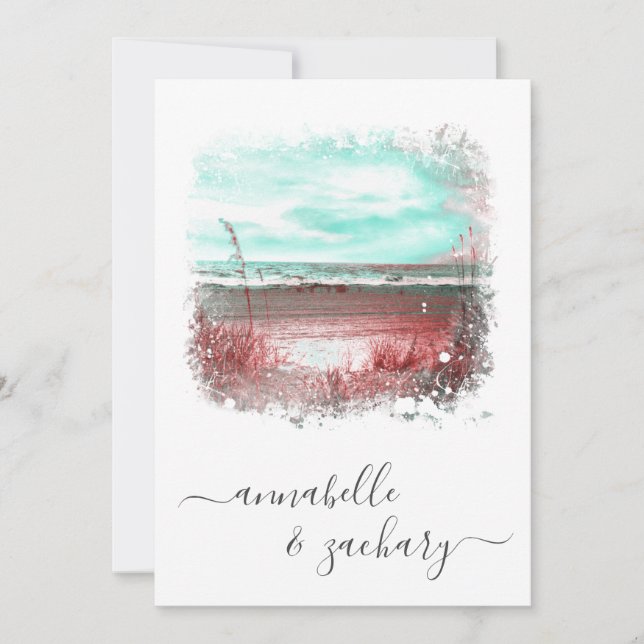 ** OSA - Sea Beach Ocean QR AR7 Bröllop Inbjudningar (Framsida)