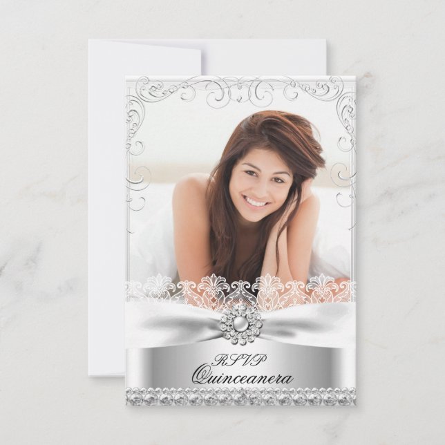 OSA Silver Bow & Snöre Quinceanera Birthday Inbjudningar (Framsida)