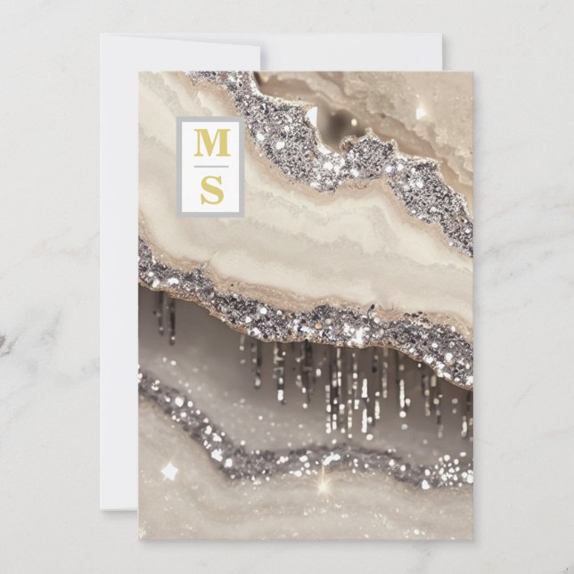 *~ OSA SILVER IVORY QR Initialer AR66 Bröllop Inbjudningar (Framsida)