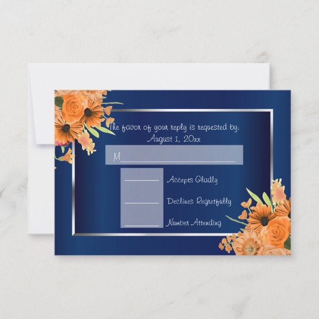 *OSA - Söt Orange Flowers on Navy Blue OSA Kort (Framsida)