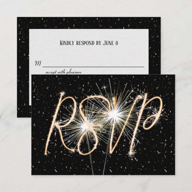 OSA Sparklers on Black Anibröllopsinbjudan Inbjudningar (Fram/baksida)