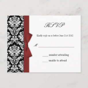 OSA - Svarskort för Damask Burgundy Bow Bröllop Kort