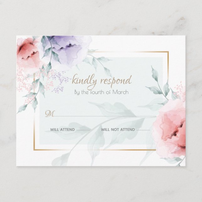 OSA | Trendig Coral & Lilac AQuarelle Peonies Tilläggskort (Framsida)