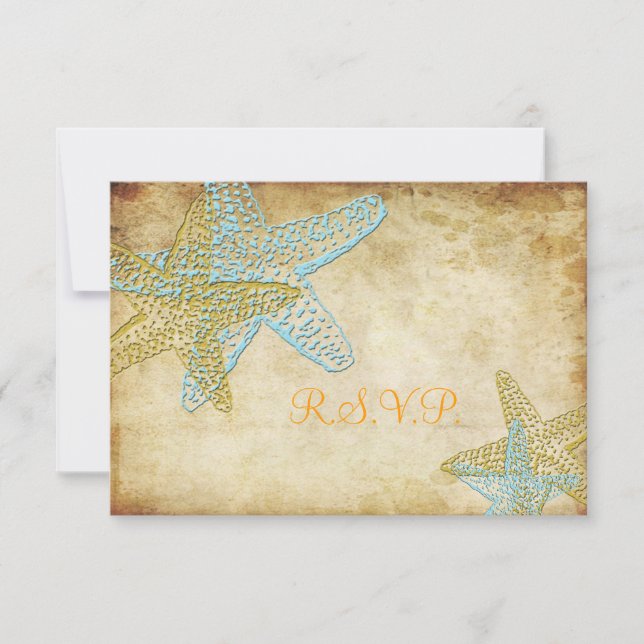 OSA VINTAGE BLUE STARFISH WEDDING INVITATIONS (Framsida)