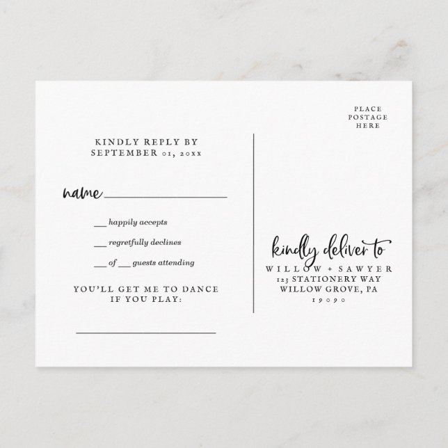 Osa-vykort för Rustik skriptbegäran i Sång Inbjudan Vykort (Baksida)