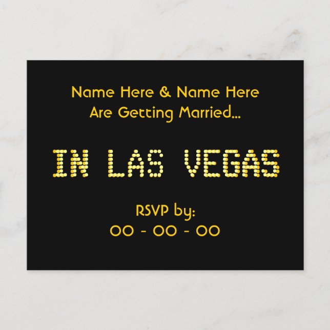 OSA vykort. Svart och Gult. Las Vegas Bröllop. Inbjudan Vykort (Framsida)
