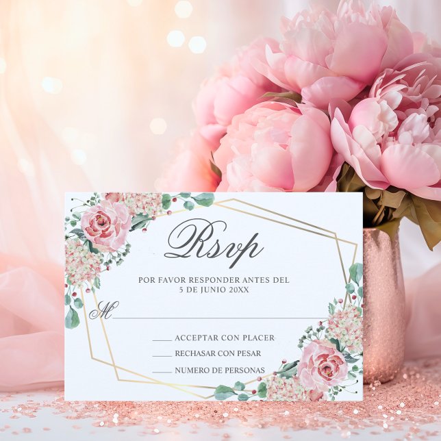 OSA Watercolor Rosa Spain Quinceañera Quince (RSVP Watercolor Pink Spanish Quinceañera Quince)
