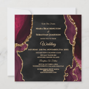 *~* OSA Webbplats AGATE Guld AR13 Maroon Bröllop Inbjudningar
