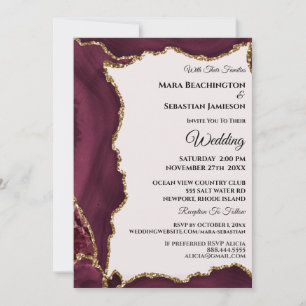 *~* OSA Webbplats Maroon AGATE Guld AR13 Bröllop Inbjudningar