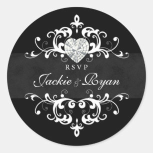 OSA Wedle Stickers Black White Heart Jewel Runt Klistermärke