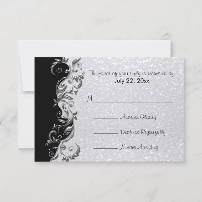 OSA White Glitter, Black & Silver Blommigt Bröllop (Framsida)