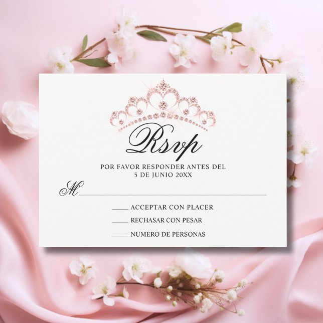 OSA White Rosa Spain Quinceañera Quince Kort (RSVP White Pink Spanish Quinceañera Quince)