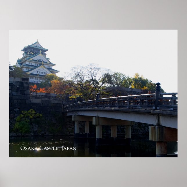 Osaka Castle från Bridge Japan Travel Destination Poster (Framsidan)