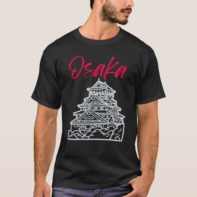 Osaka Castle i Japan Sketch Japanska Landmark T Shirt (Framsida)