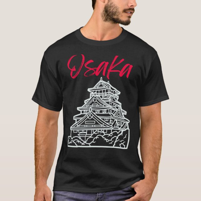 Osaka Castle in Japan Sketch Japanese Landmark T Shirt (Framsida)