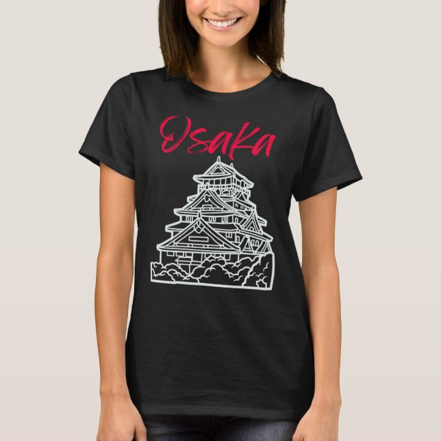 Osaka Castle in Japan Sketch Japanese Landmark T Shirt (Framsida)