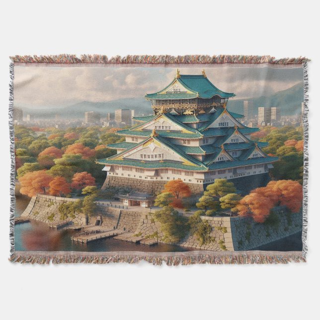 Osaka Castle Japan liggande Vintage resor Filt (Framsidan)
