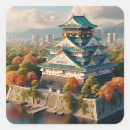 Osaka Castle Japan liggande Vintage resor Fyrkantigt Klistermärke
