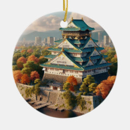 Osaka Castle Japan liggande Vintage resor Julgransprydnad Keramik