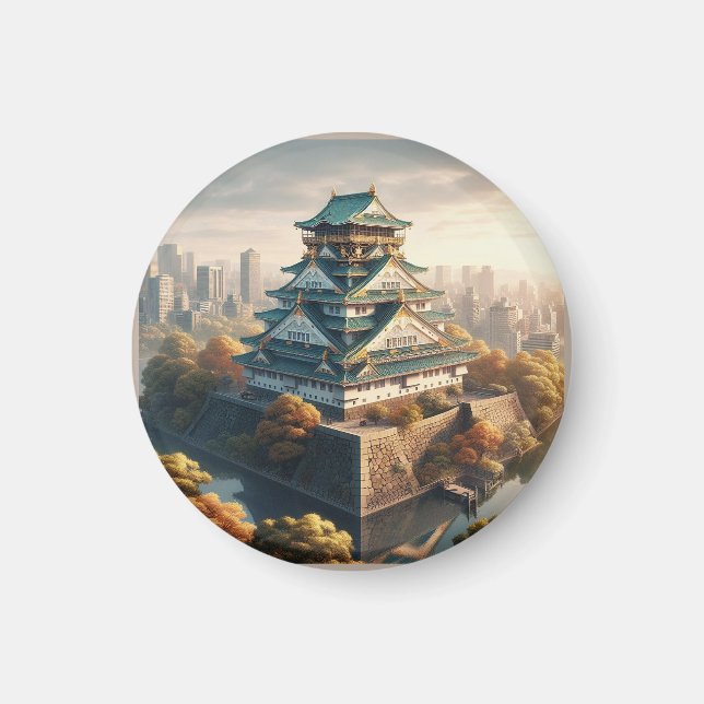 Osaka Castle Japan liggande Vintage resor Magnet (Framsidan)
