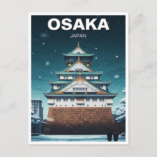 Osaka Castle Japan Night Travel Vykort (Framsida)