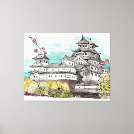 Osaka Castle Japan Watercolor Illustration Canvastryck