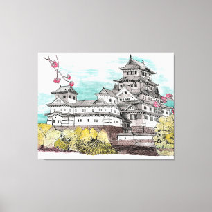 Osaka Castle Japan Watercolor Illustration Canvastryck