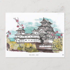 Osaka Castle Japan Watercolor Illustration Vykort