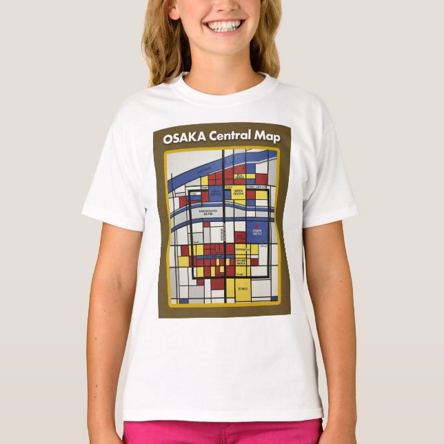 OSAKA central map Piet Mondrian style T Shirt (Framsida)