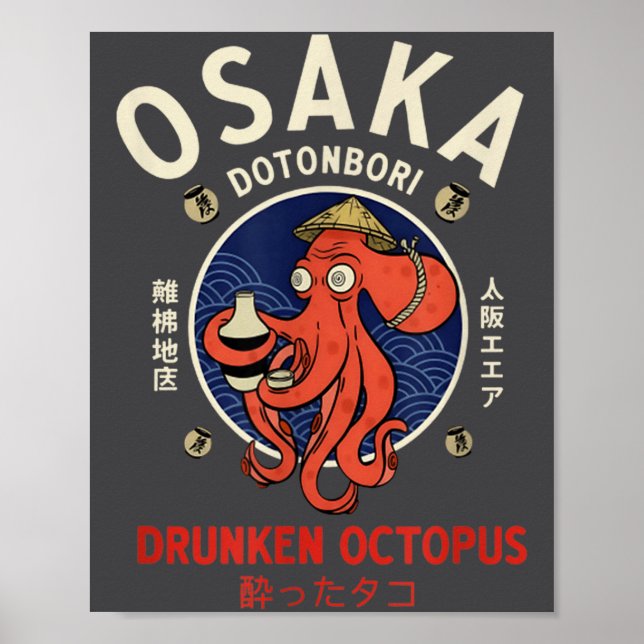 Osaka Dontnburi Drunken Octopus Vintage Japanese S Poster (Framsidan)