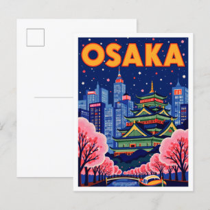 Osaka Japan Art Vintage Illustration Travel Vykort