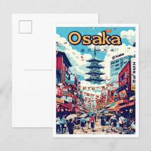 Osaka Japan Art Vintage resor Illustration Vykort