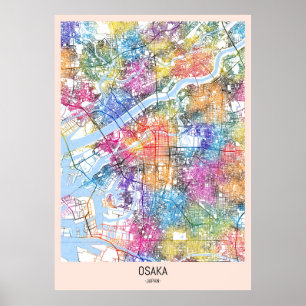 Osaka Japan City Karta Poster