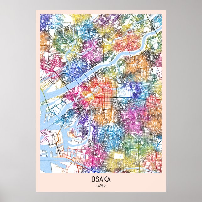 Osaka Japan City Karta Poster (Framsidan)