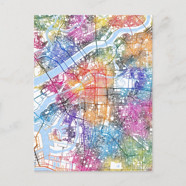 Osaka Japan City Karta Vykort (Framsida)