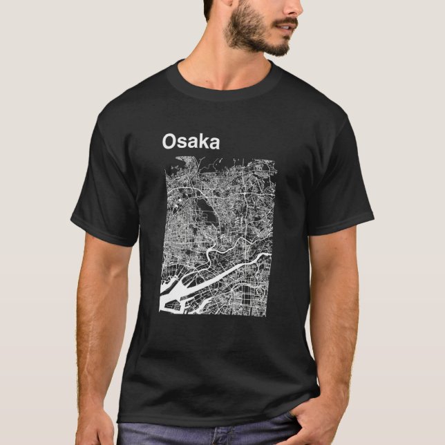 Osaka Japan Classic City Karta Graphic T Shirt (Framsida)