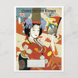 Osaka, Japan, geisha med fläkt, vintage resa Vykort