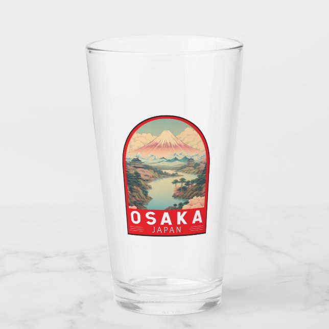 Osaka Japan Mount Fuji Travel Art Emblem Glaskopp (Framsida)